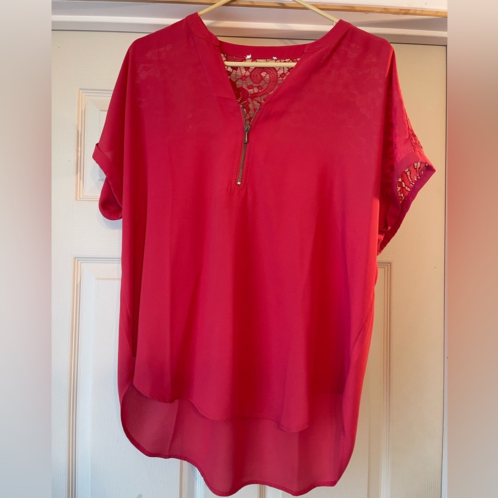 Maurices Size Large Chiffon Lace Back Blouse